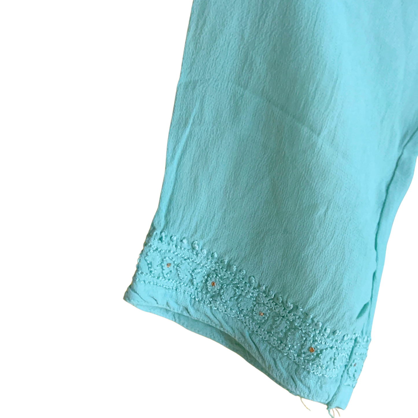 Mukaish Work Pastel Green Georgette Short Chikan Kurti