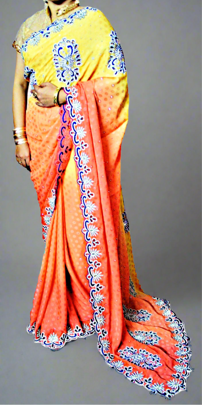 Designer Cutwork Zarkan Shaded Handcrafted Saree