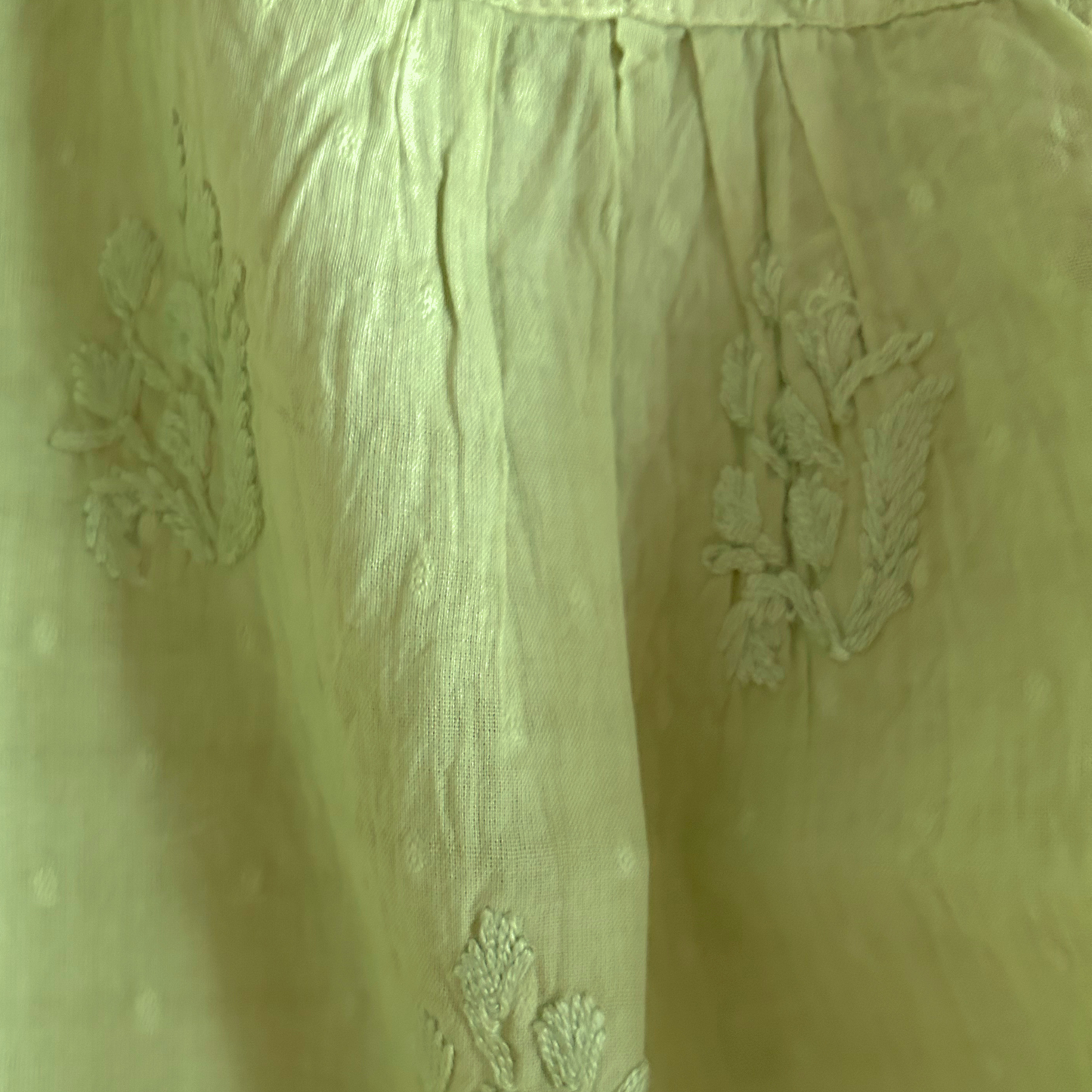 Short Parrot Green Chikan Kurti with Pleated Neck Embroidery