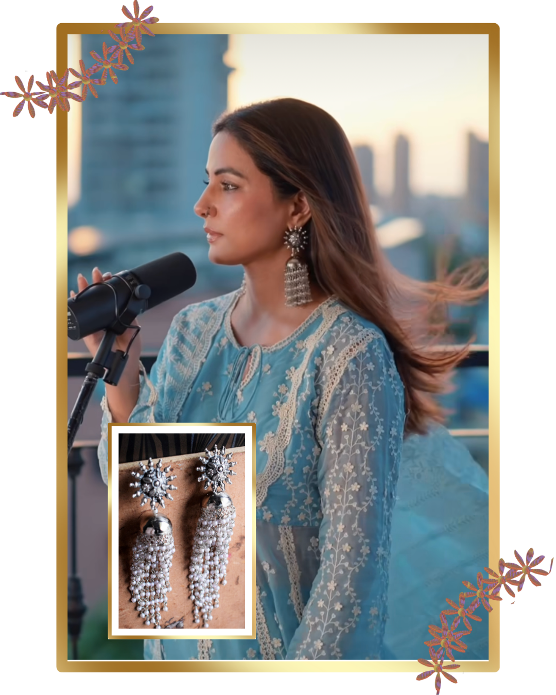 Silver Oxidized Pearl Hanging Chakra Earring