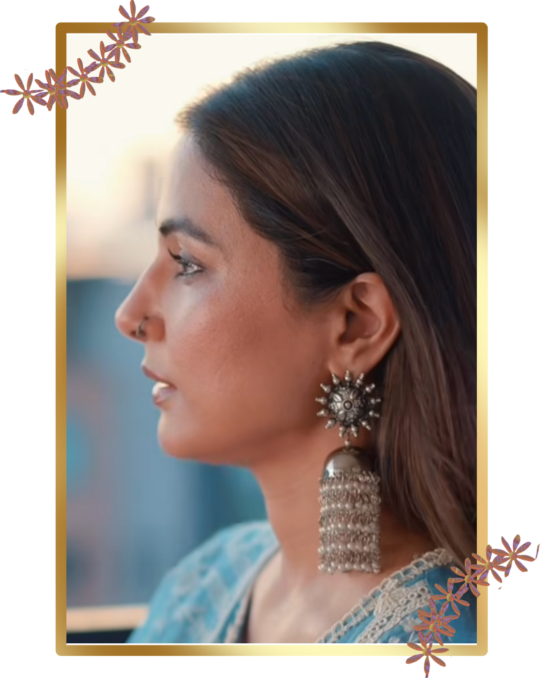 Silver Oxidized Pearl Hanging Chakra Earring