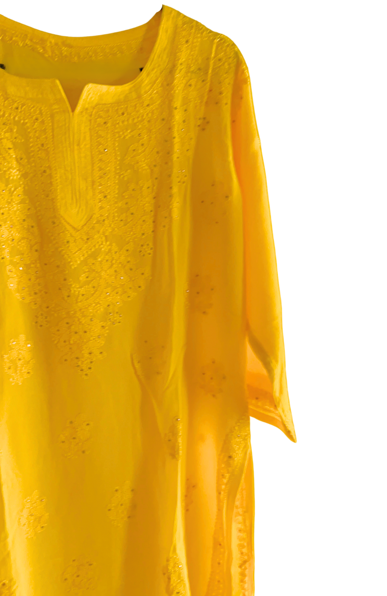 Mukaish Work Yellow Georgette Short Chikan Kurti