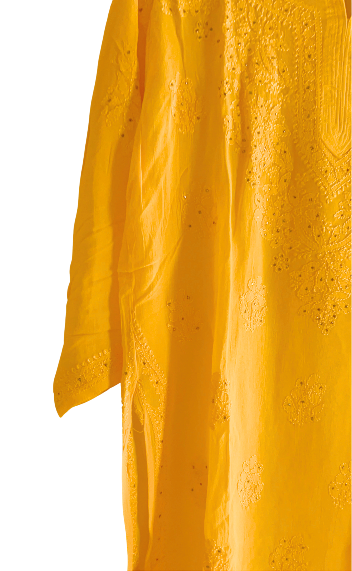 Mukaish Work Yellow Georgette Short Chikan Kurti