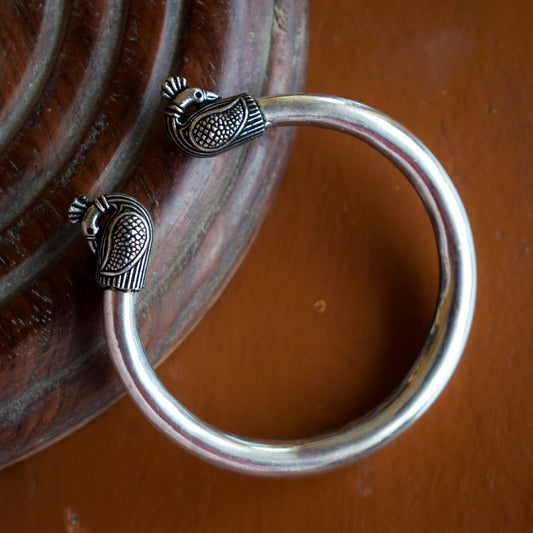 Carved Peacock German Silver Kada