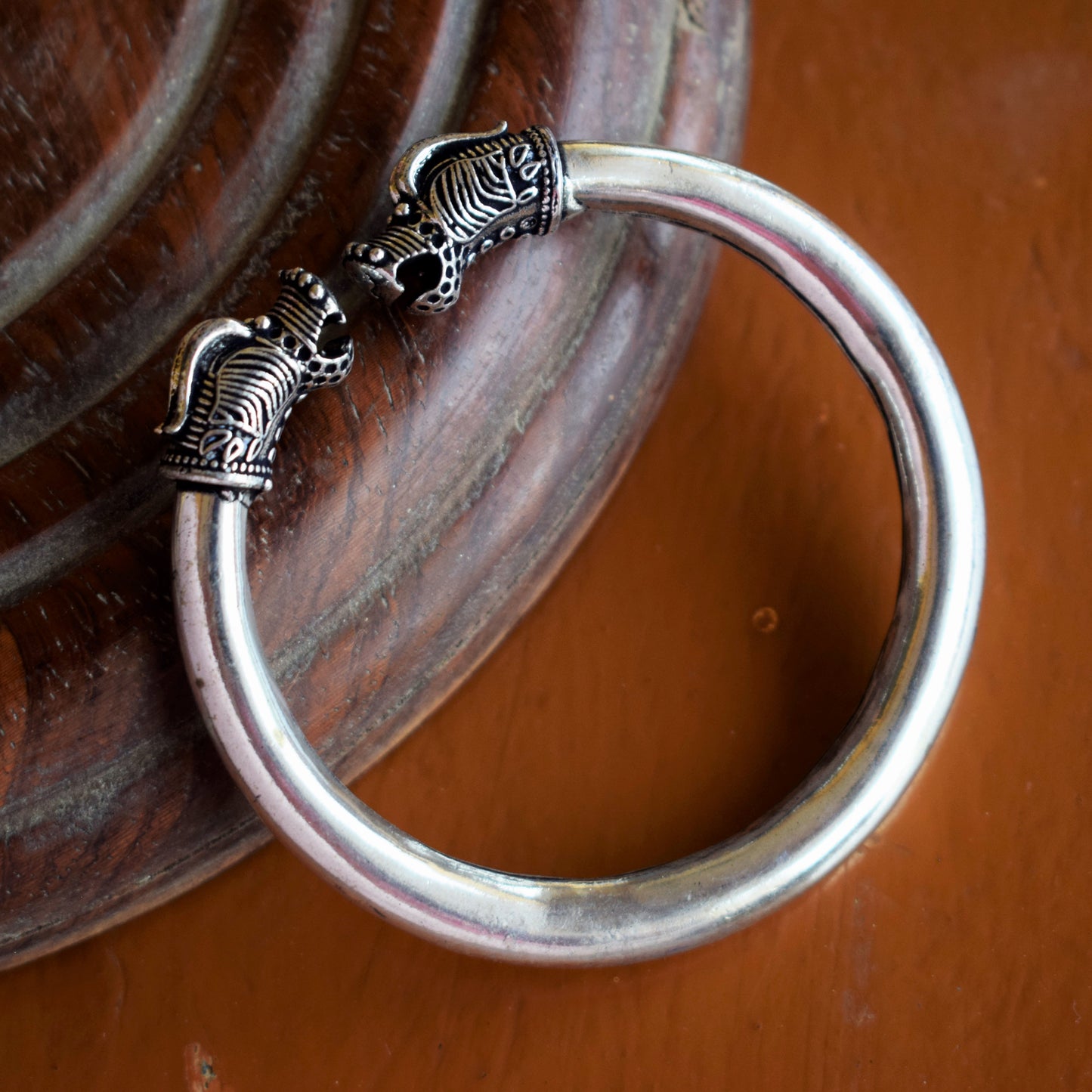Singham Carved German Silver Kada