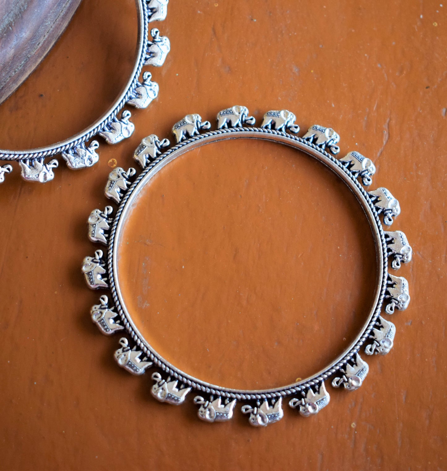 German Silver Elephant Bangles (Pair)
