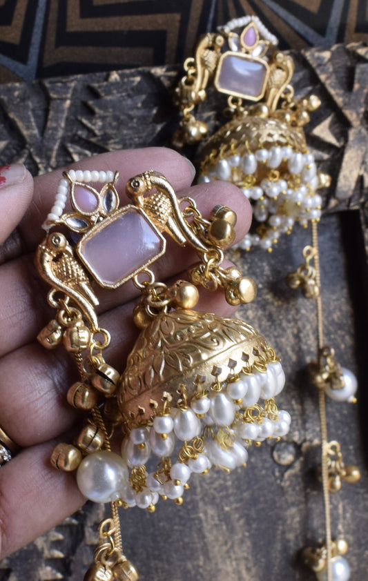 Pearl Whisper Earchain Jhumkas