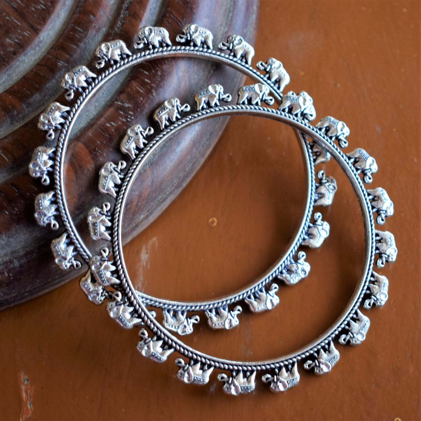 German Silver Elephant Bangles (Pair)