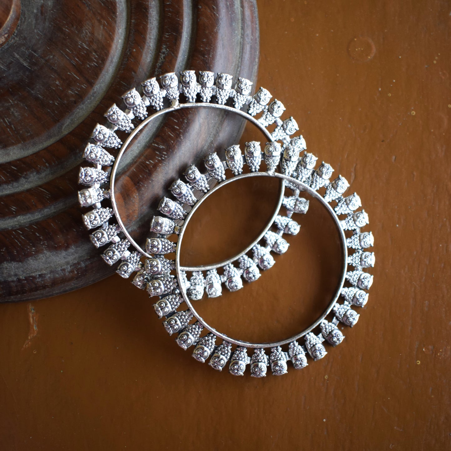 German Silver Owl Bangles (Pair)
