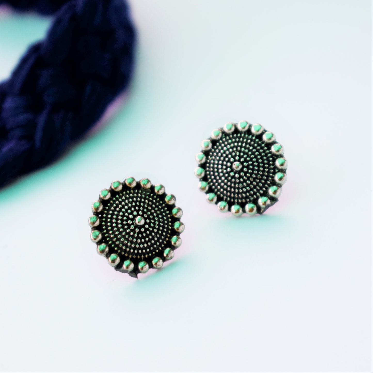 German Silver Jharokha Fabric Necklace Set