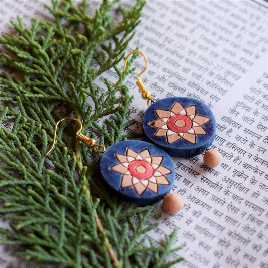 Blue Circular Terracotta Danglers