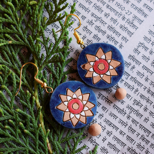 Blue Circular Terracotta Danglers
