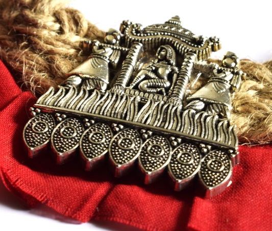 German Silver Palki Pendant Jute Fabric Necklace Set