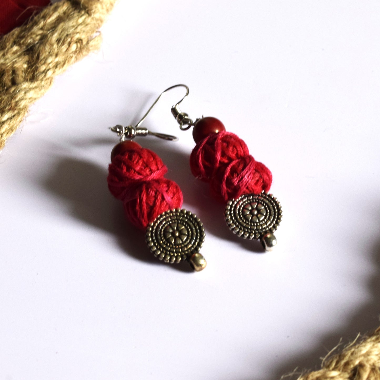 German Silver Palki Pendant Jute Fabric Necklace Set
