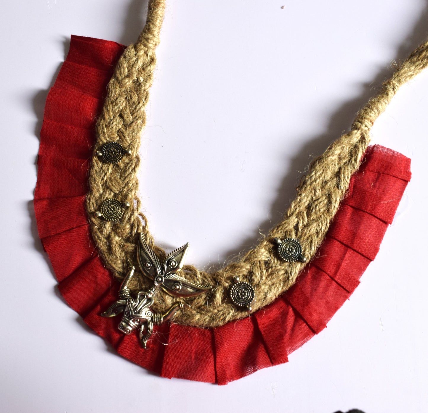 Mahishasur Mardini Jute Fabric Necklace Set