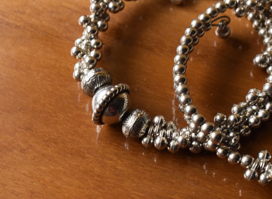 Boho Silver Bead Bangle (Pair)