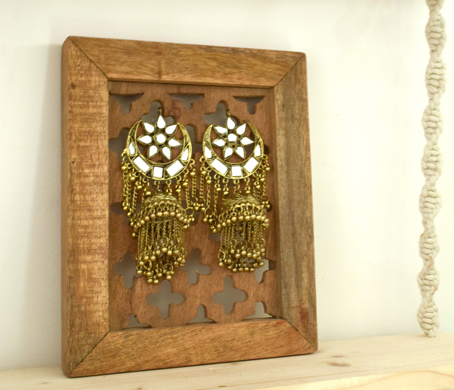 Sun and Moon Golden Oxidised Mirror Jhumka