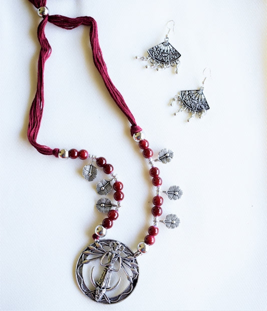 Goddess Durga Mahishasur Mardini Pendant Bead Necklace Set
