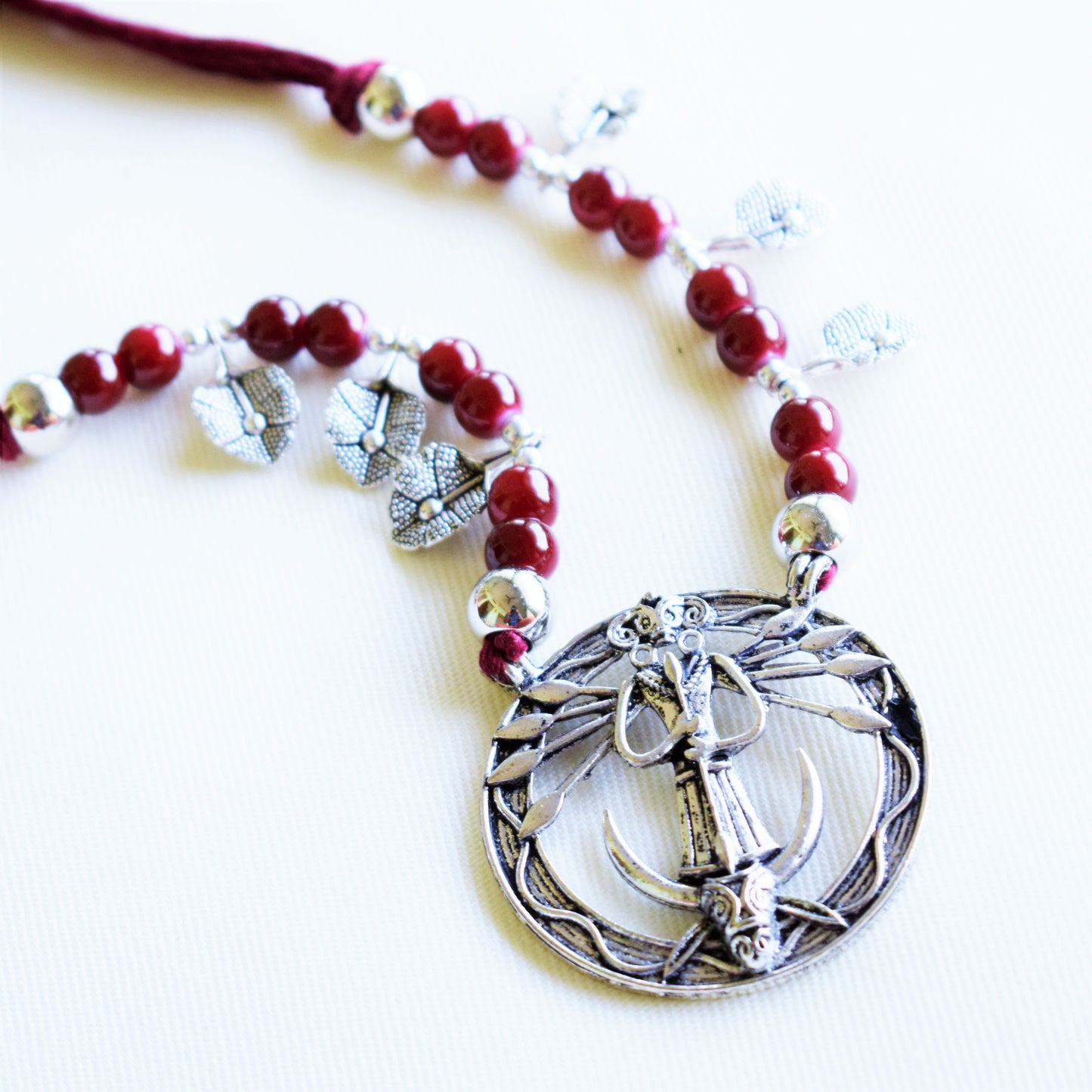 Goddess Durga Mahishasur Mardini Pendant Bead Necklace Set