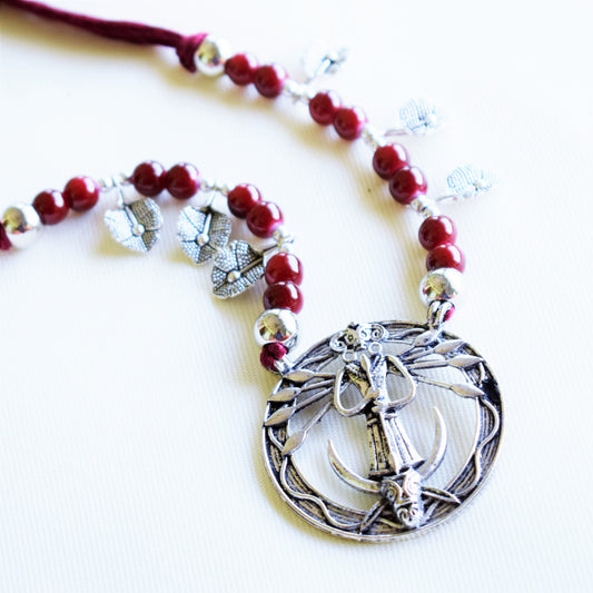 Goddess Durga Mahishasur Mardini Pendant Bead Necklace Set