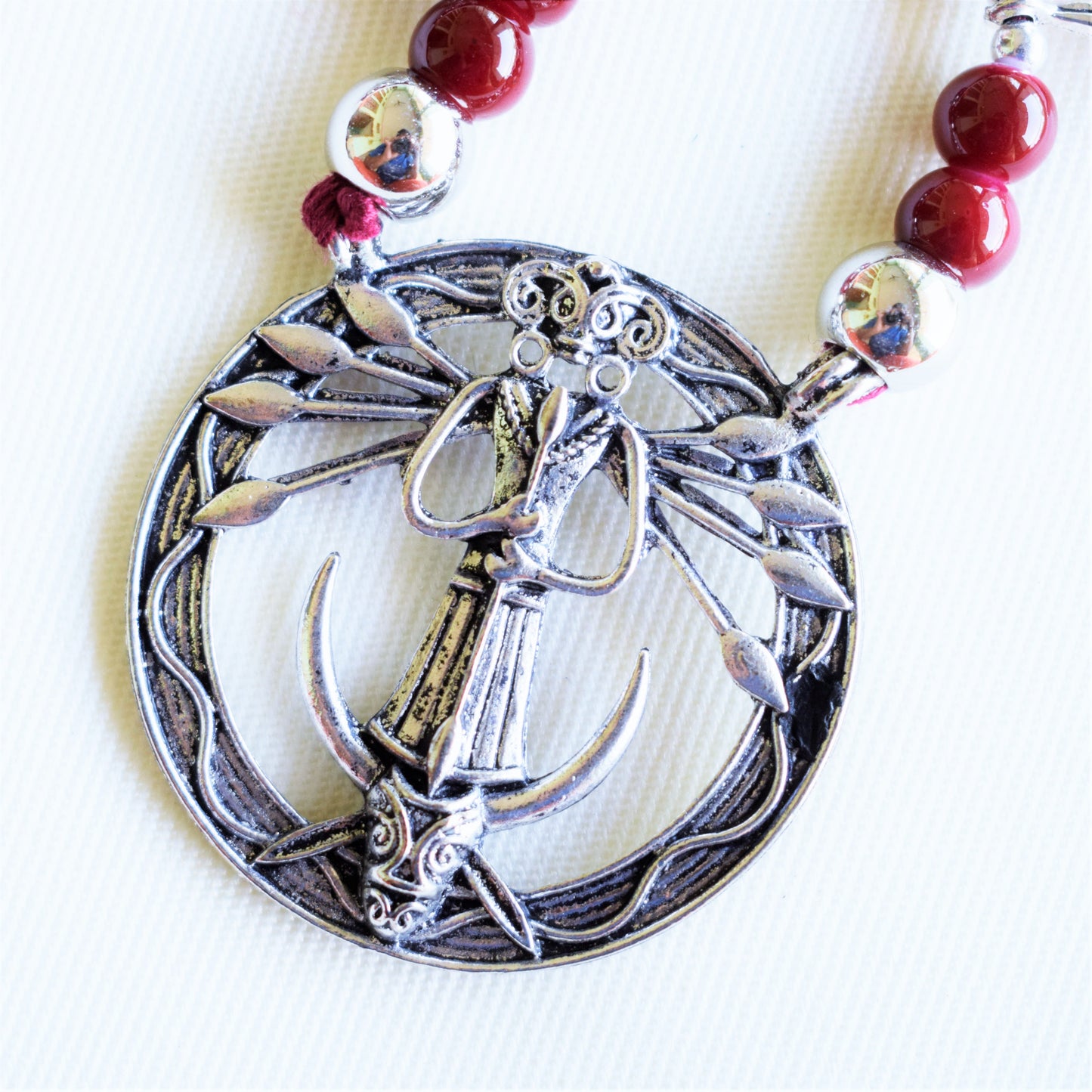 Goddess Durga Mahishasur Mardini Pendant Bead Necklace Set