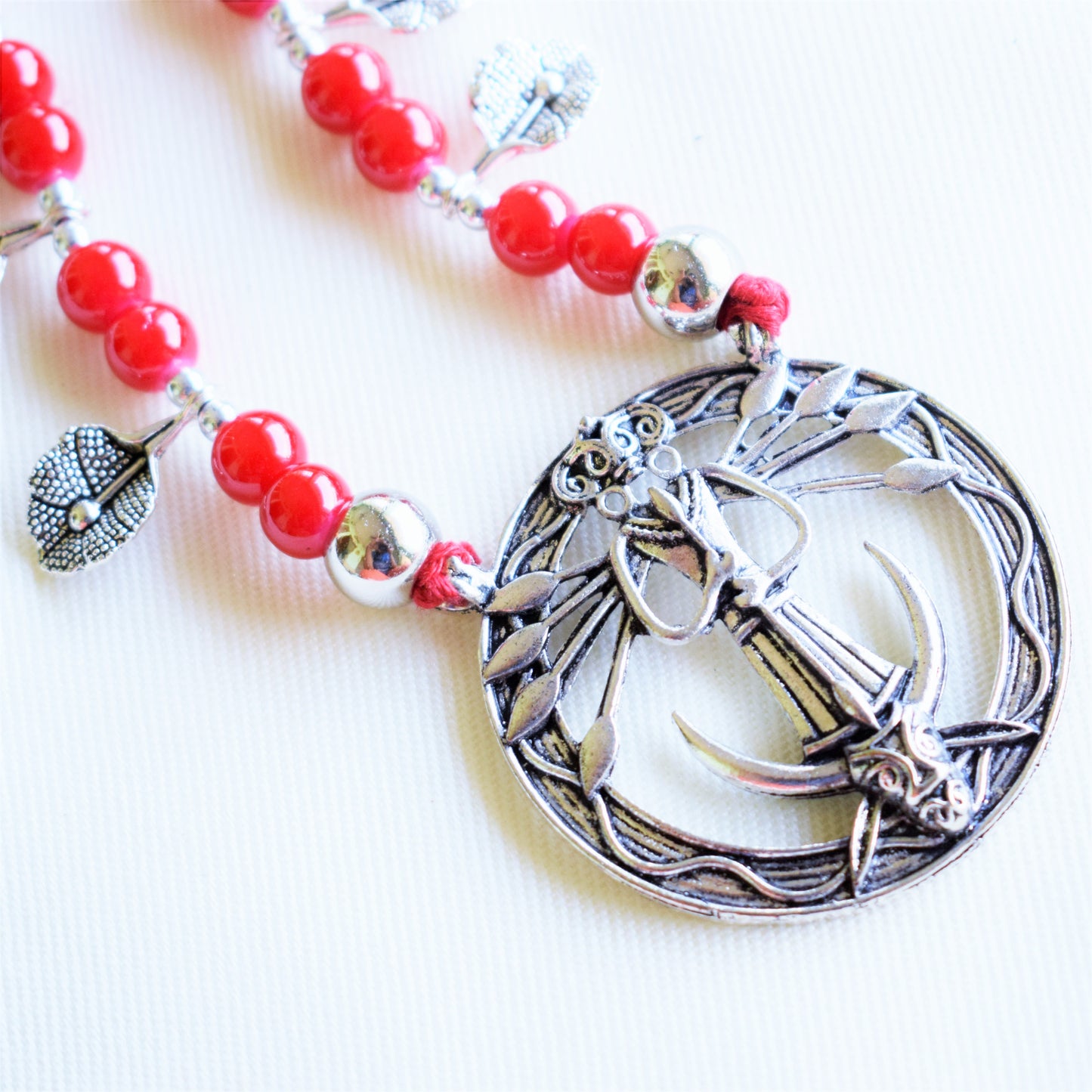 Goddess Durga Mahishasur Mardini Pendant Bead Necklace Set