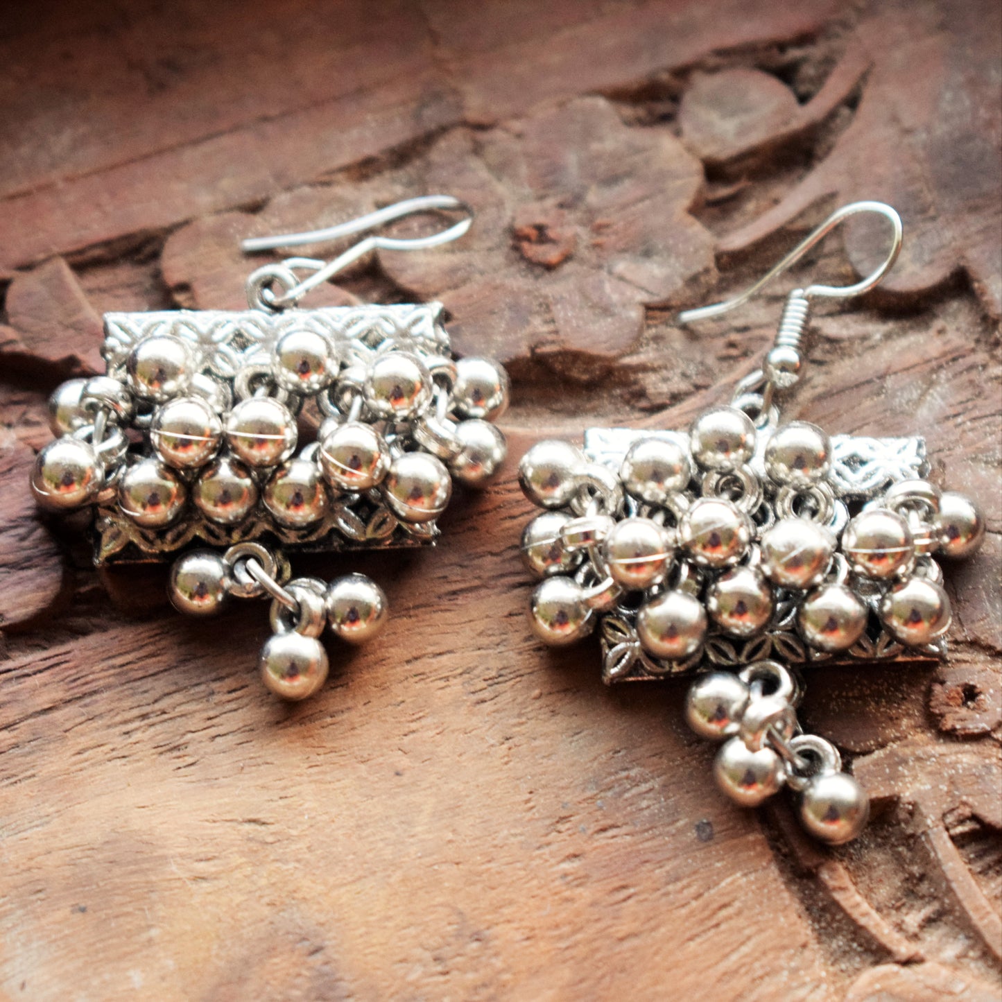 German Silver Ghungroo Bead Necklace with Earrings