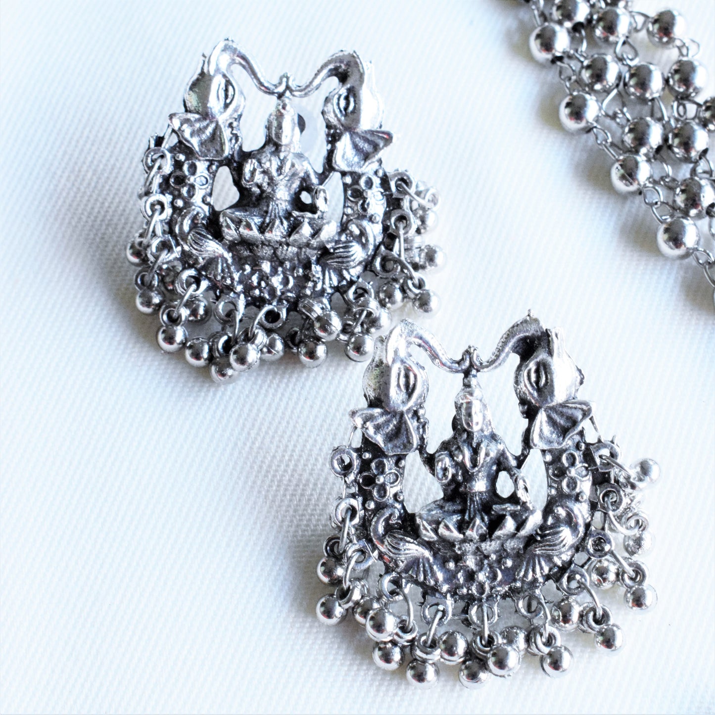 Silver Oxidised Lakshmi Trishul Necklace Set