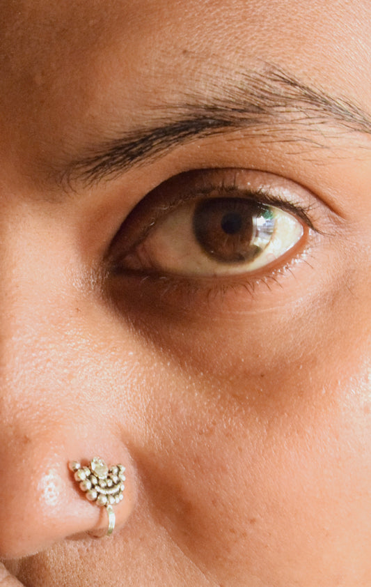 Silver Oxidized Hemispherical Crystal Nose Push Pin