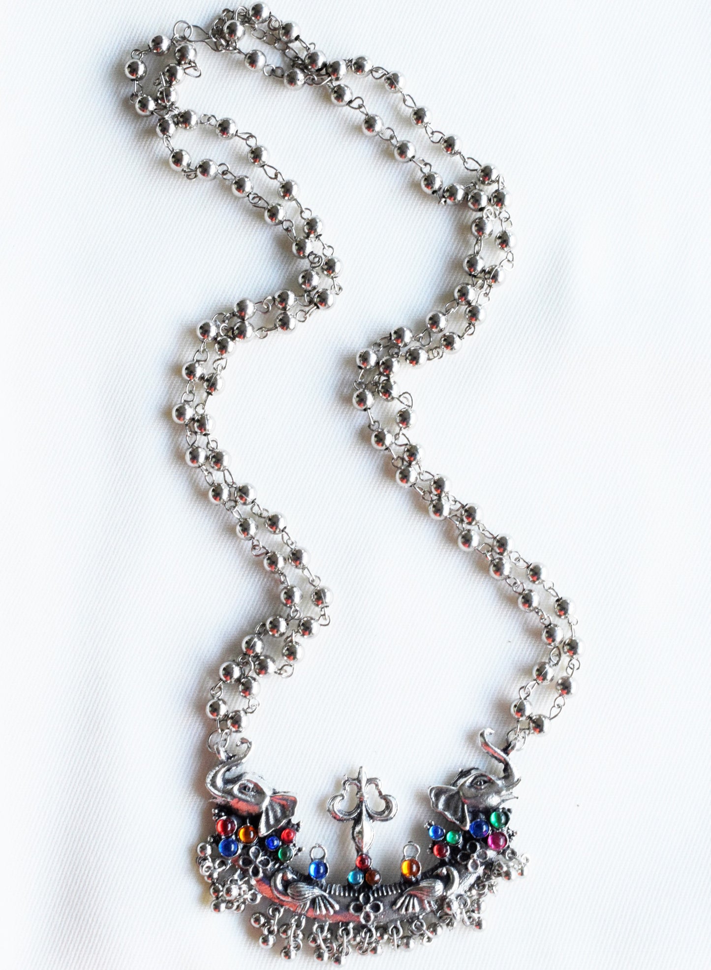 Silver Oxidised Lakshmi Trishul Necklace Set