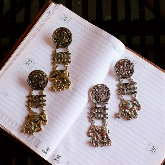 Adiyogi Oxidized Elephant Earrings