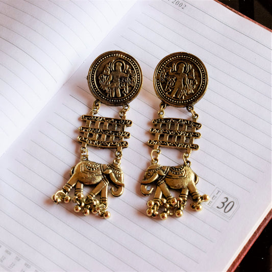 Adiyogi Oxidized Elephant Earrings