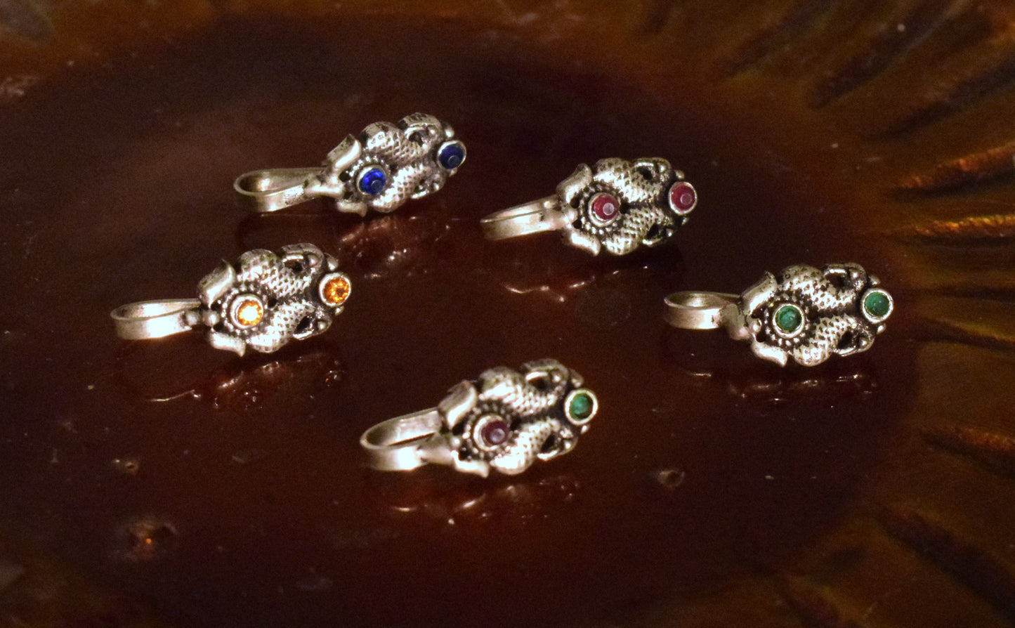 Gandaberunda German Silver Gemstone Nose Push Pin