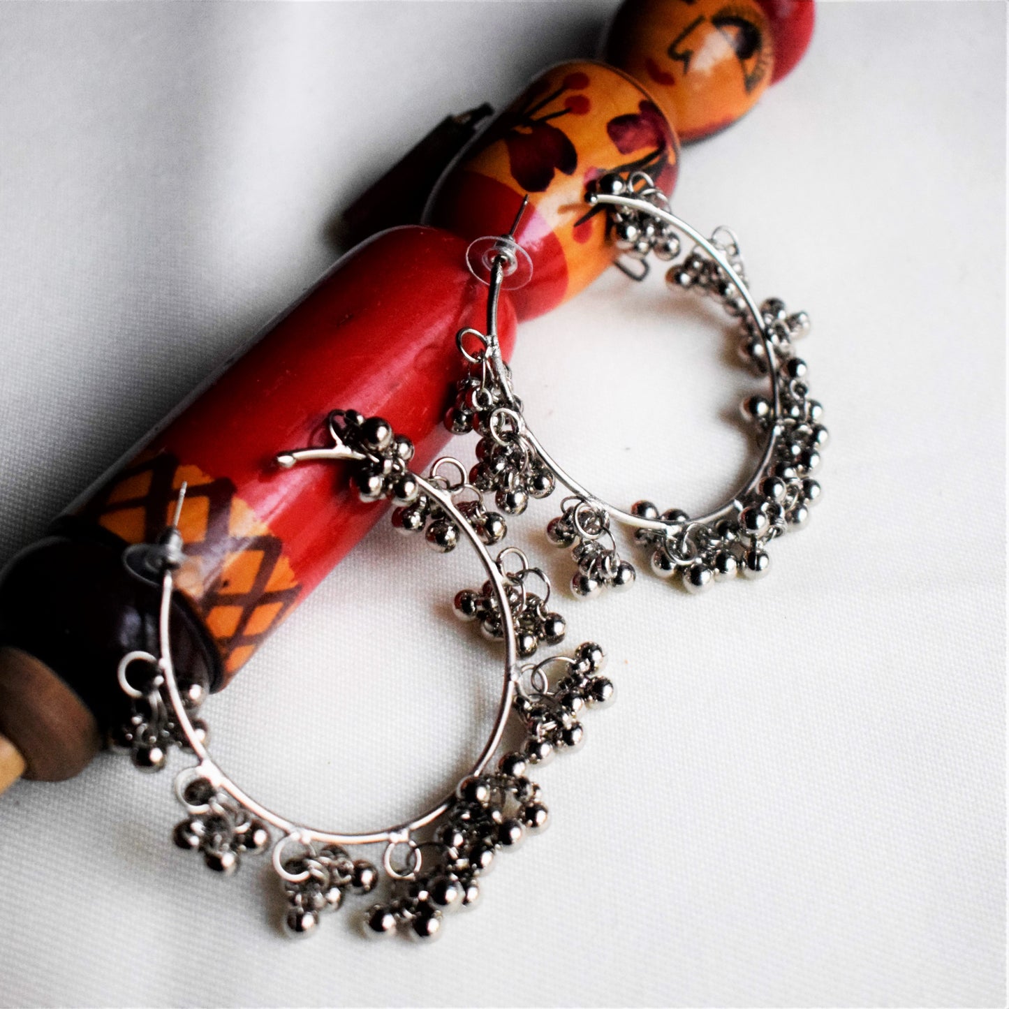 German Silver Ghungroo Bead Hoop Stud Earrings