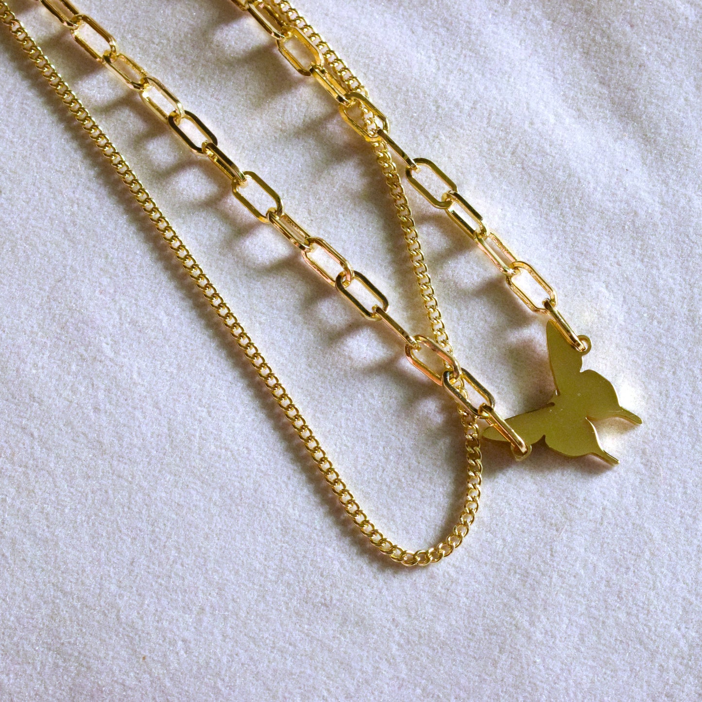 Linked Chain Butterfly Layered Necklace