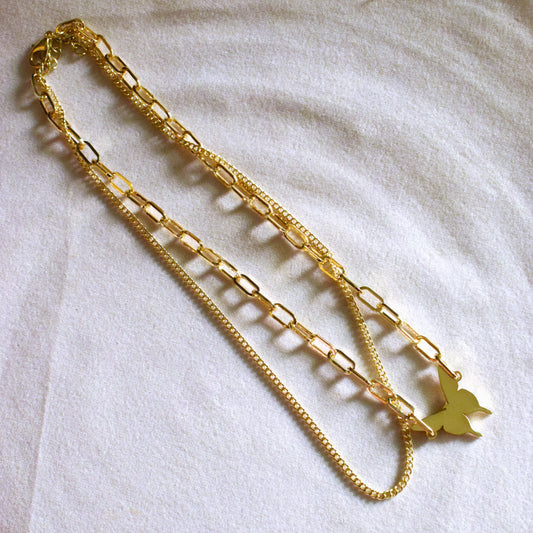 Linked Chain Butterfly Layered Necklace