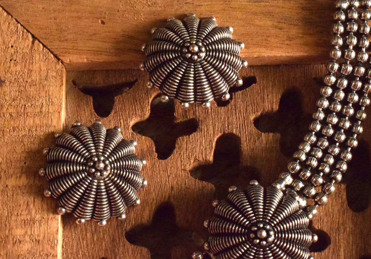 German Silver Floral Tribal Choker Necklace with Earrings