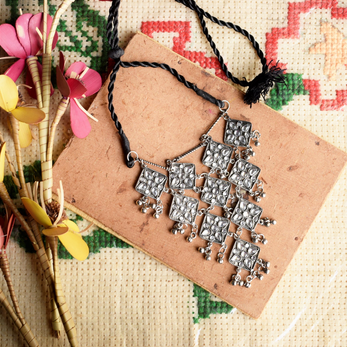 Ethnic Kundan Silver Oxidised Ghungroo Choker Necklace Set