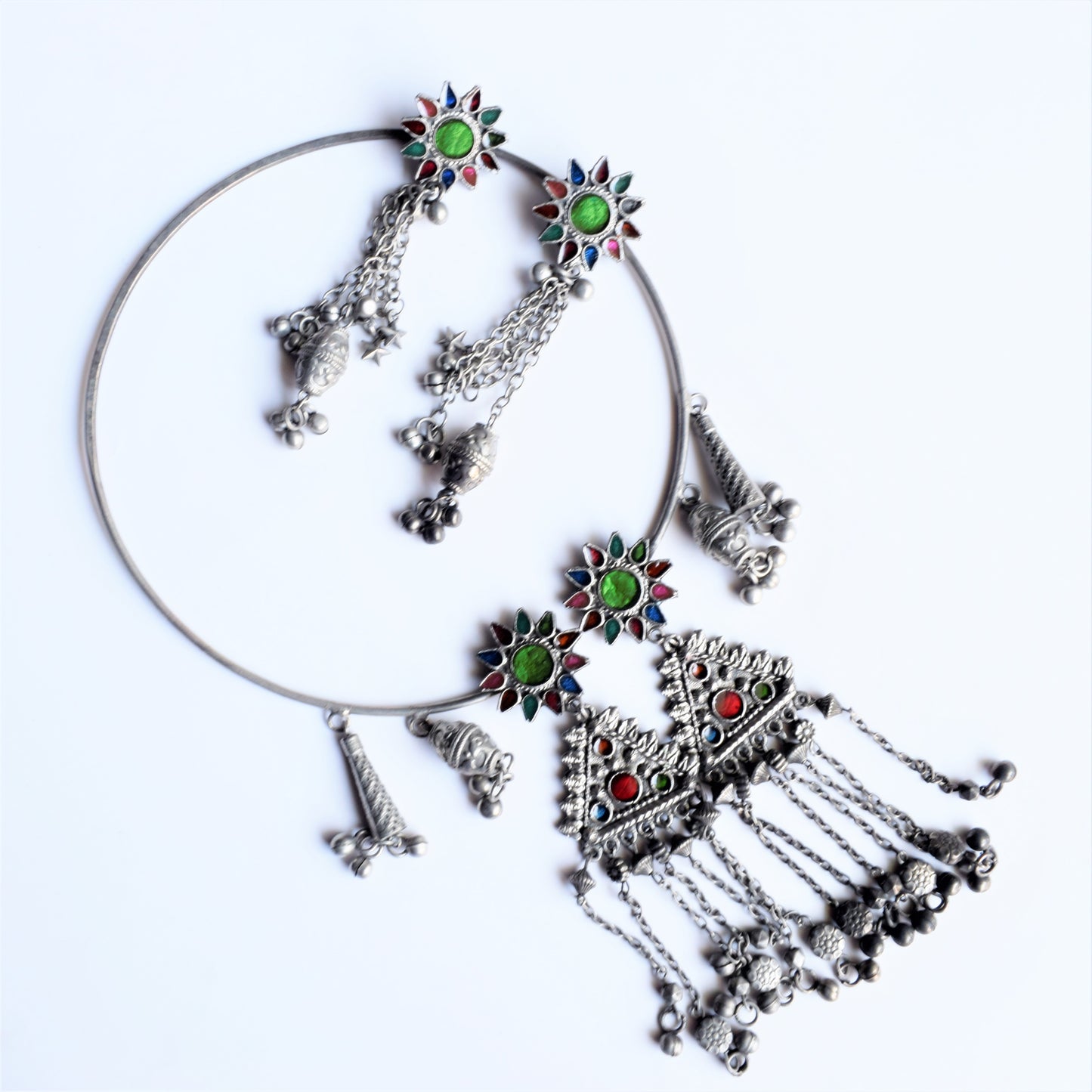 Harsha Tribal Hasli German Silver Afghani Necklace Set