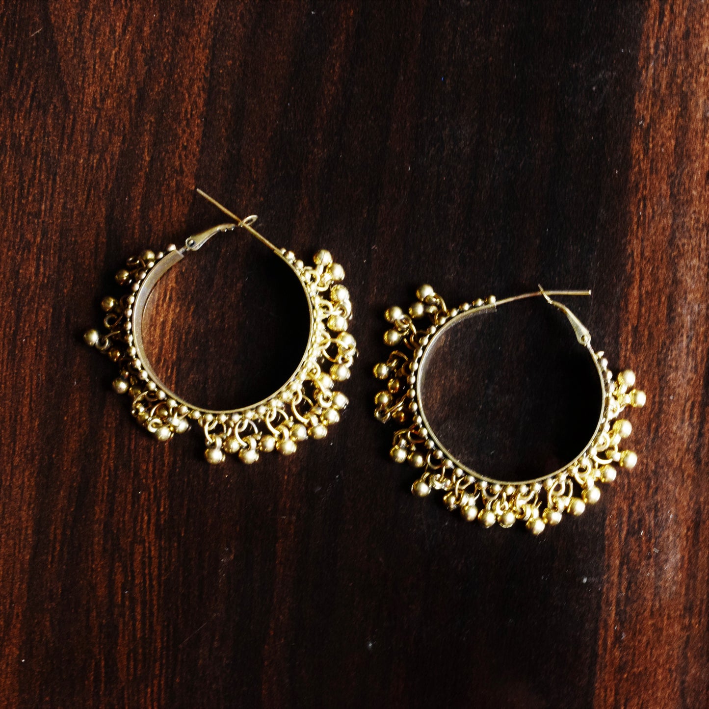 Carved Ghungroo Bead Hoop Earrings