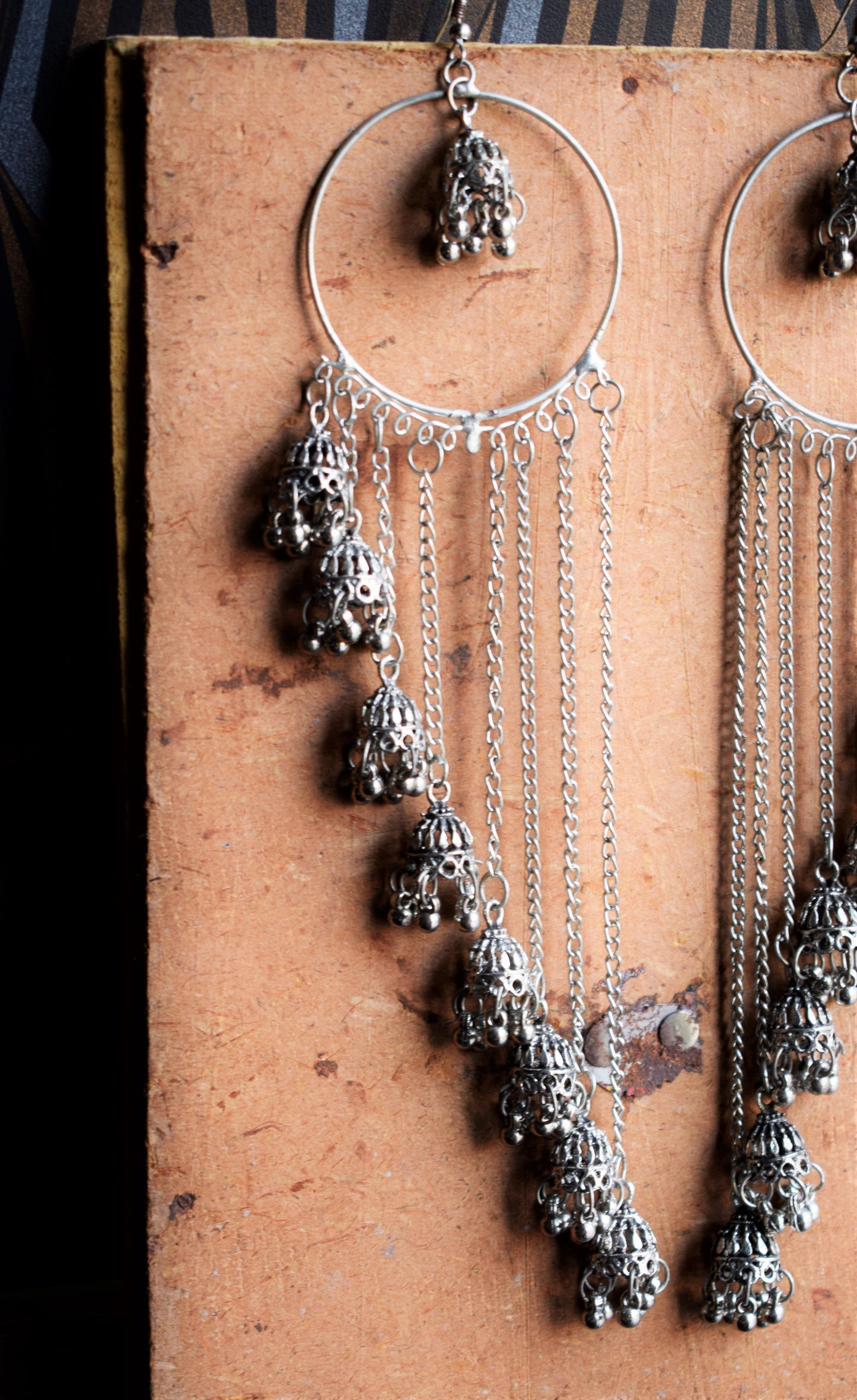 Jhankaar Silver Oxidised Jhumka Tassel Earrings