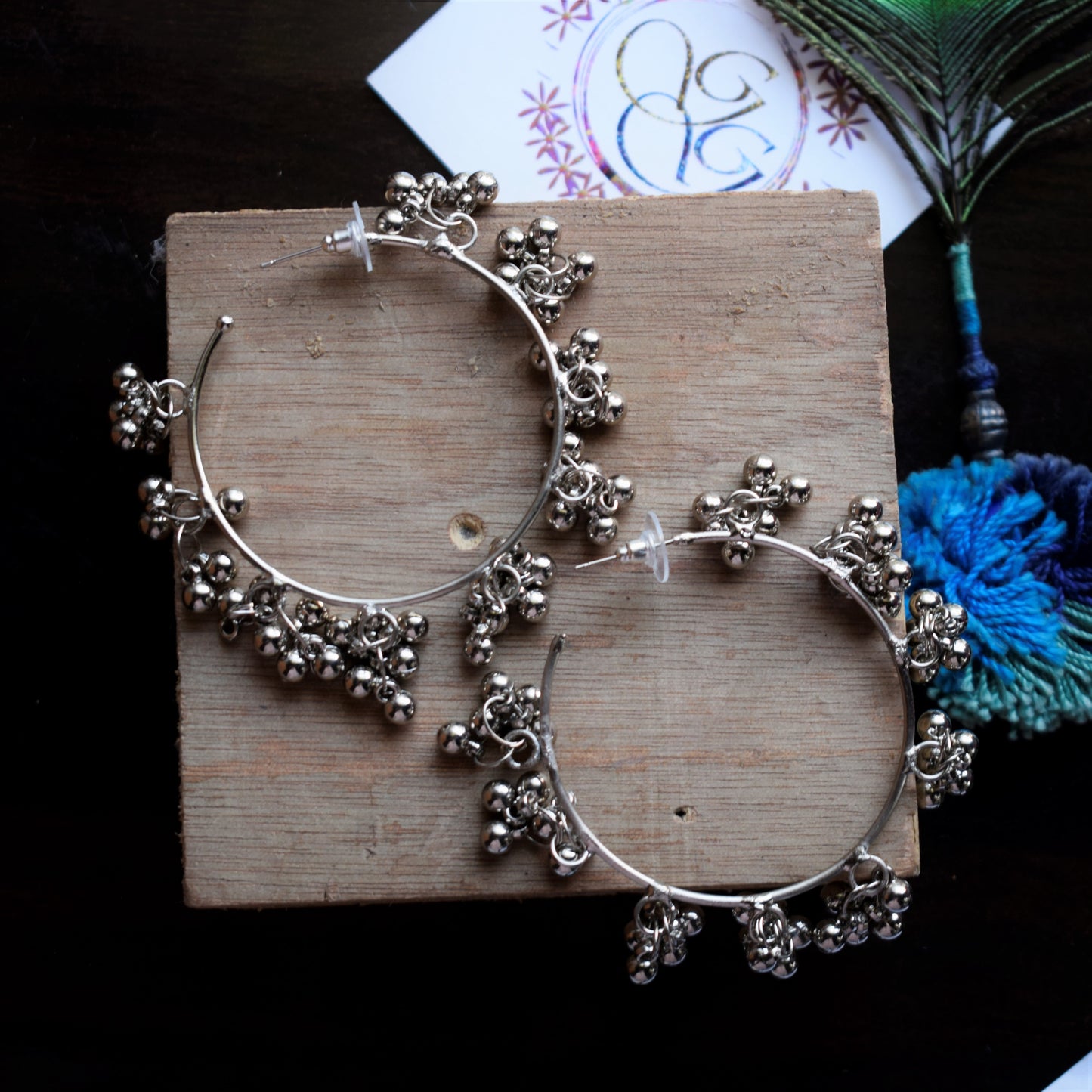German Silver Ghungroo Bead Hoop Stud Earrings