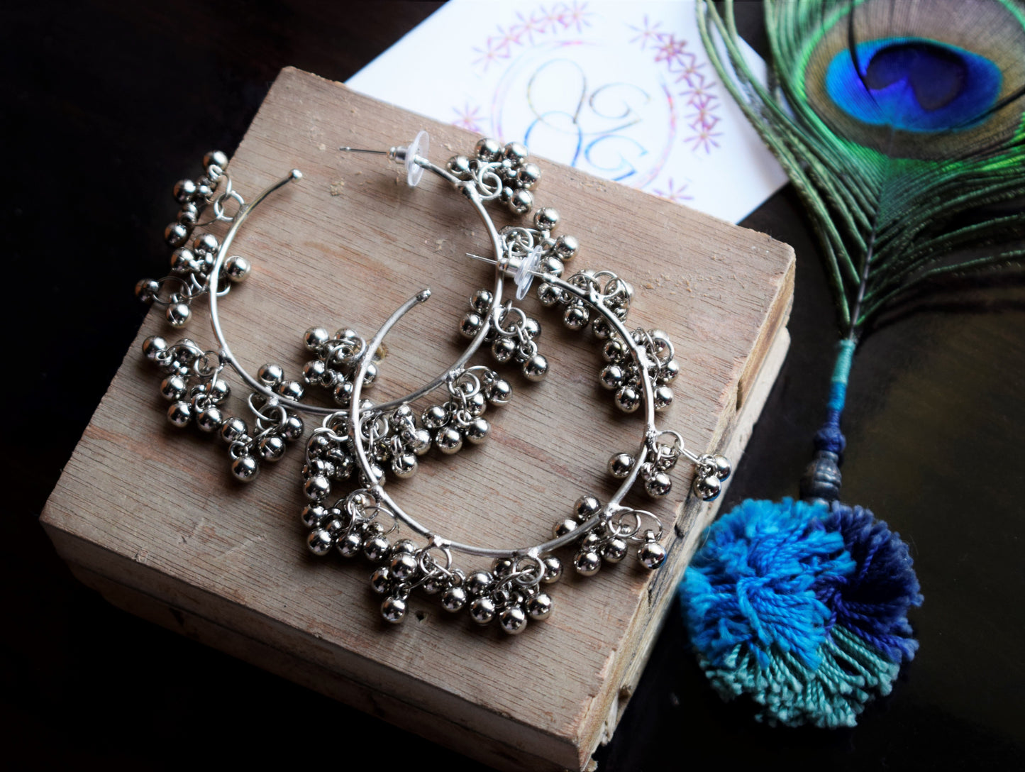 German Silver Ghungroo Bead Hoop Stud Earrings