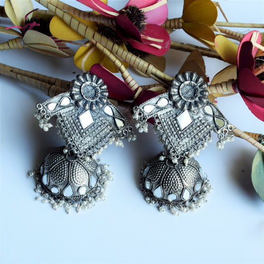 Suryakiran Large Antique Silver Jhumka