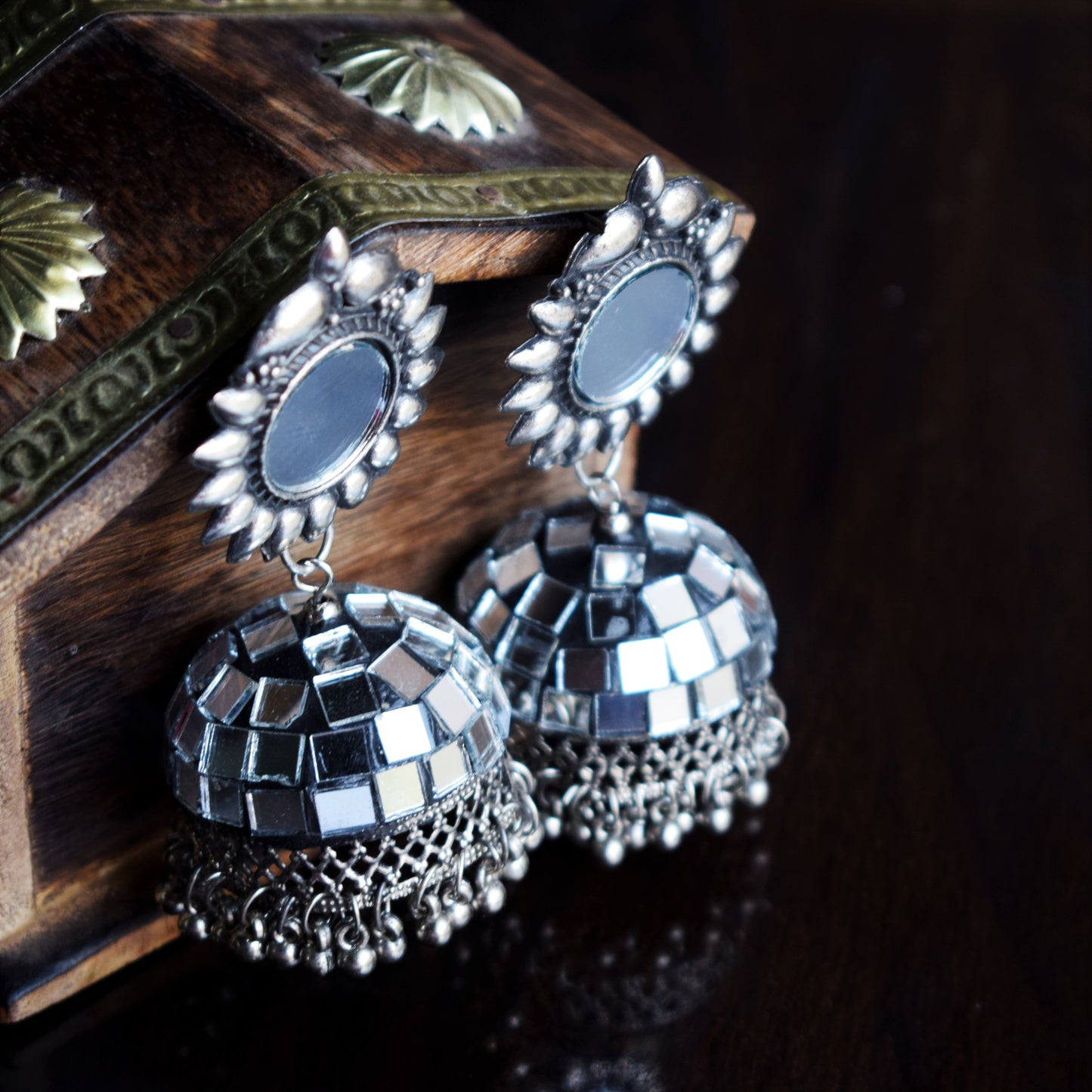 Kiran German Silver Mirror Jhumka