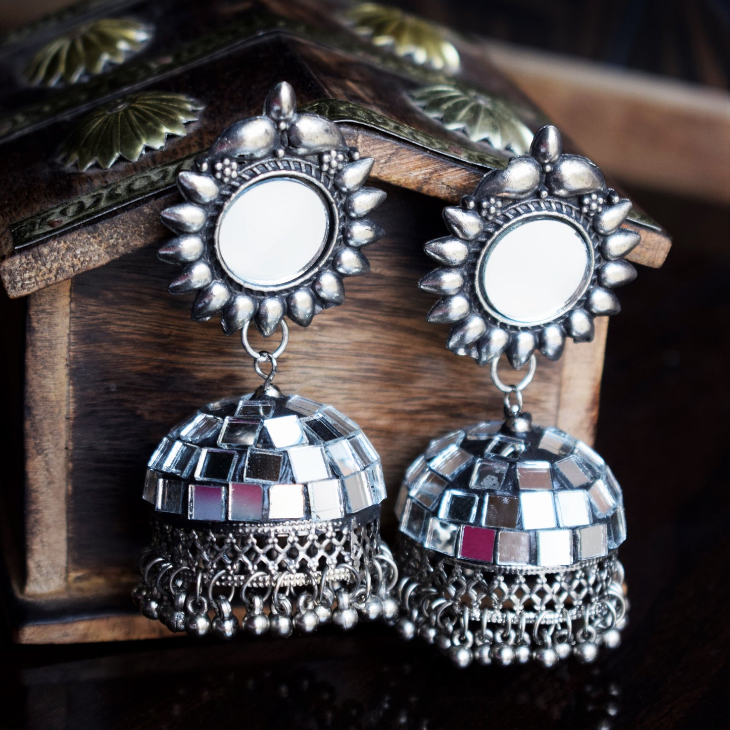 Kiran German Silver Mirror Jhumka