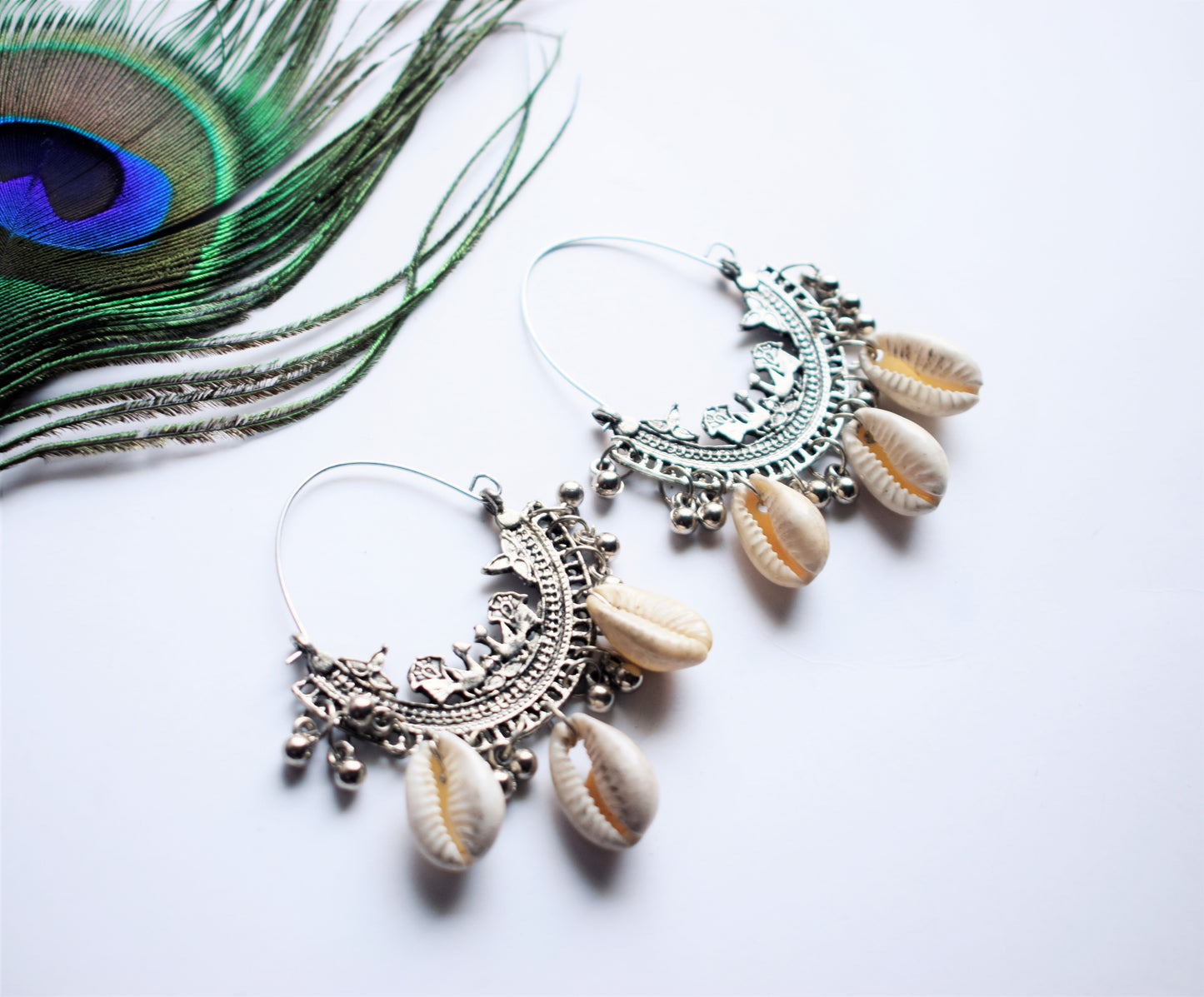 Handcarved Peacock Seashell Chandbali