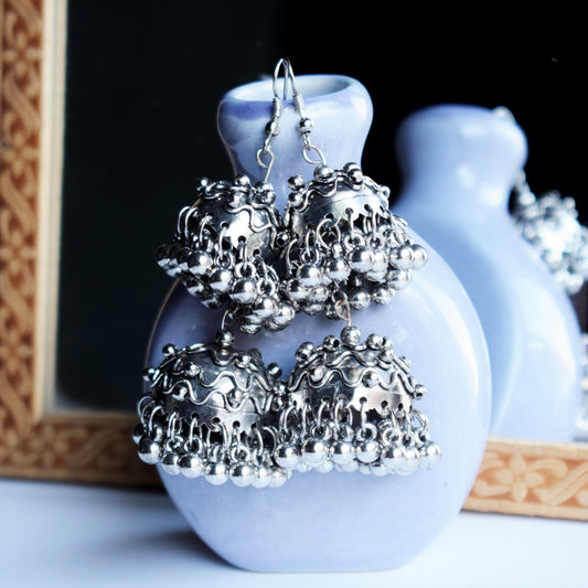 Layered Ghungroo German Silver Jhumka