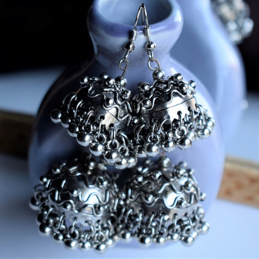 Layered Ghungroo German Silver Jhumka