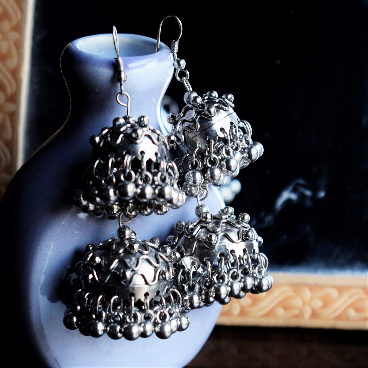 Layered Ghungroo German Silver Jhumka